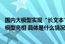 国内大模型实现“长文本”突破首个支持输入20万汉字的大模型亮相 具体是什么情况?